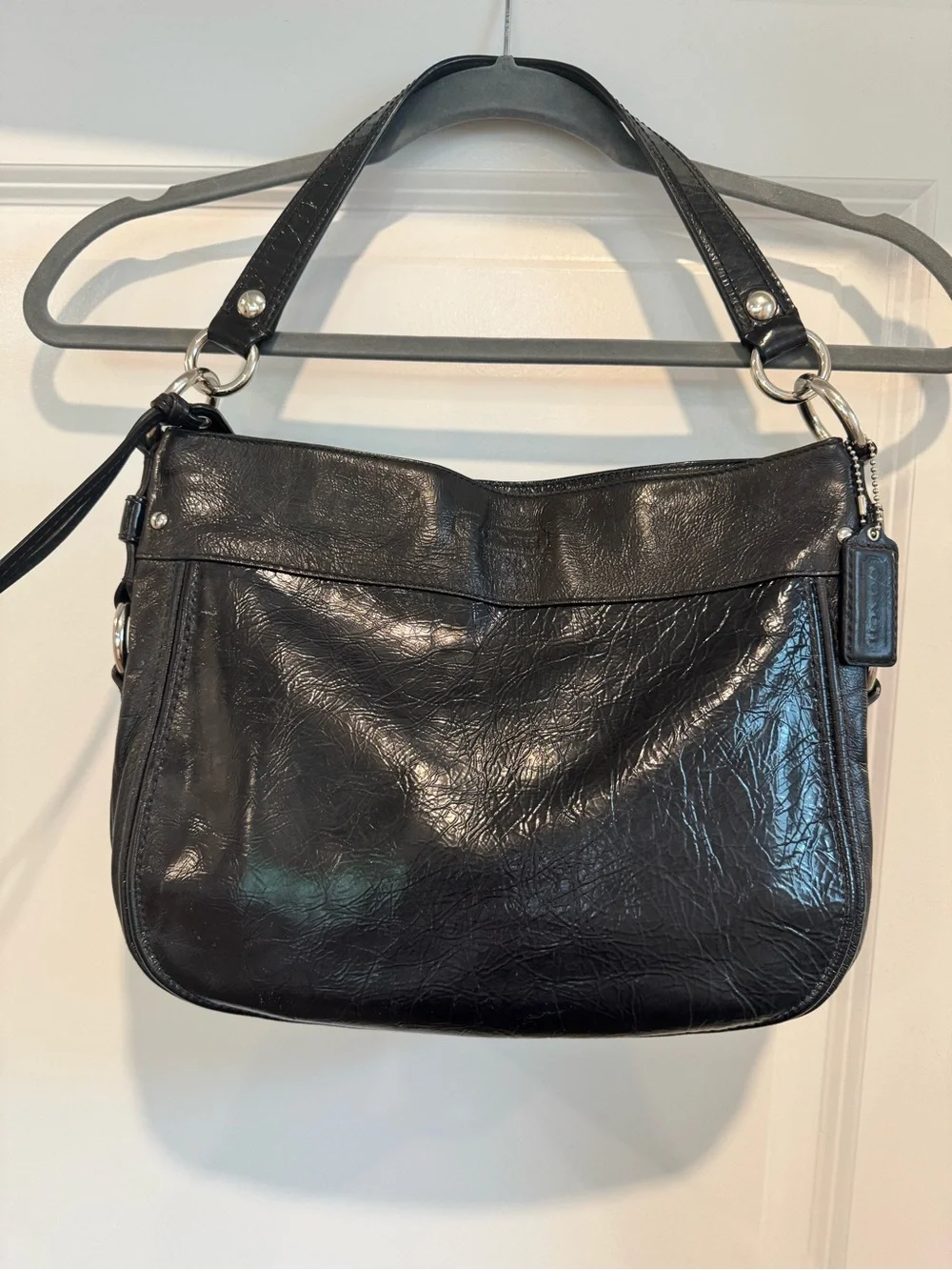 Coach Black Leather Shoulder Bag with Silver Hardware